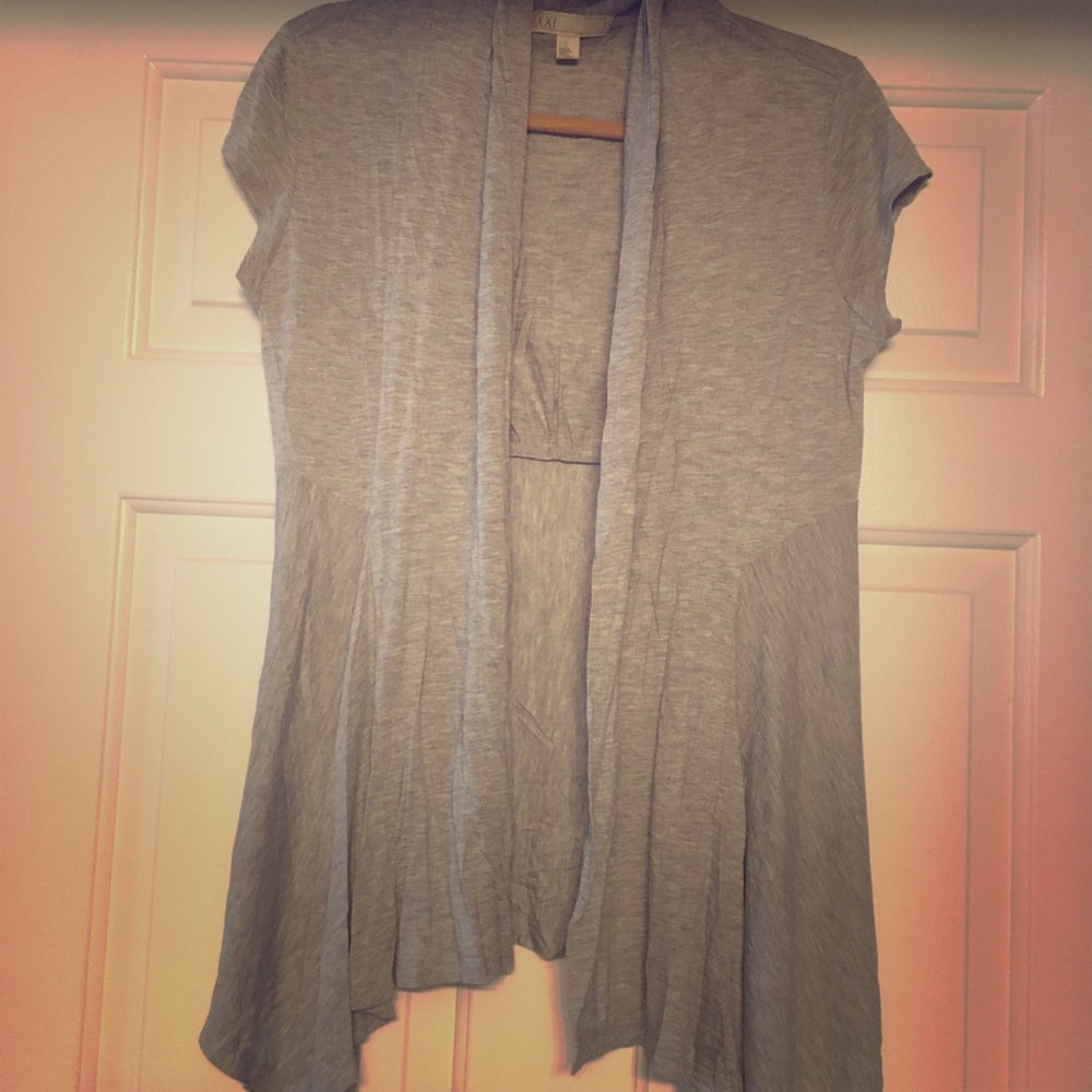 Grey, soft cover up, short sleeve.